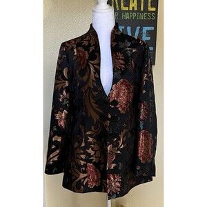 Soft Surroundings Moon Dynasty Black Gold Metallic Floral Brocade Jacket Small